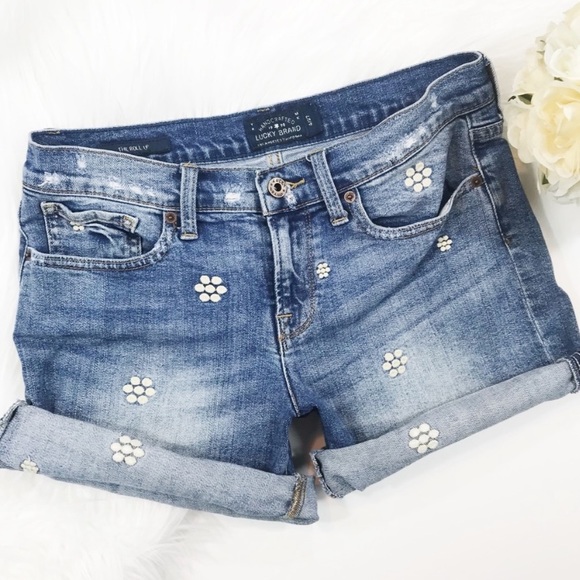 Lucky Brand The Rollup floral embroidered denim shorts